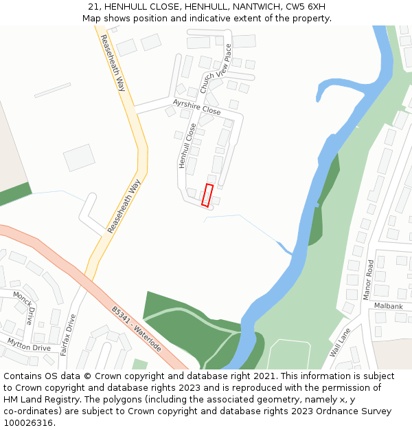 21, HENHULL CLOSE, HENHULL, NANTWICH, CW5 6XH: Location map and indicative extent of plot