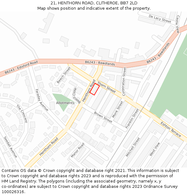 21, HENTHORN ROAD, CLITHEROE, BB7 2LD: Location map and indicative extent of plot