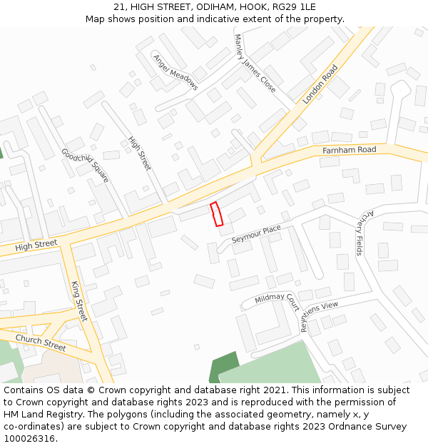 21, HIGH STREET, ODIHAM, HOOK, RG29 1LE: Location map and indicative extent of plot