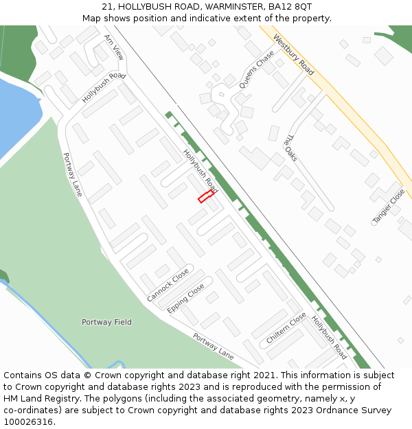 21, HOLLYBUSH ROAD, WARMINSTER, BA12 8QT: Location map and indicative extent of plot