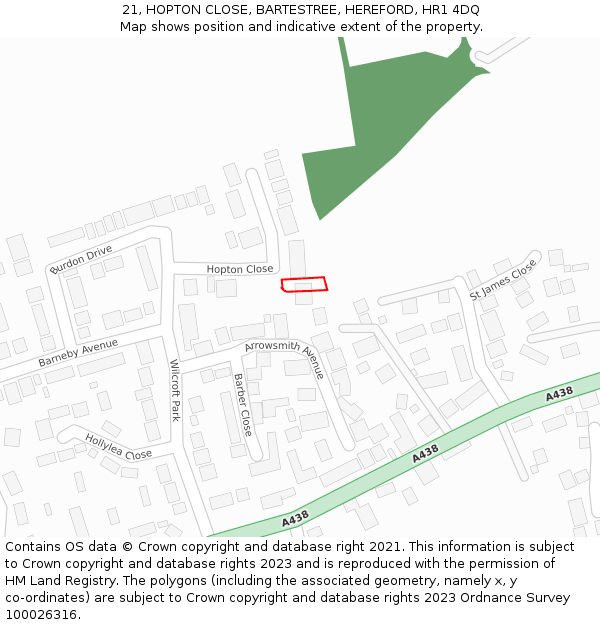 21, HOPTON CLOSE, BARTESTREE, HEREFORD, HR1 4DQ: Location map and indicative extent of plot