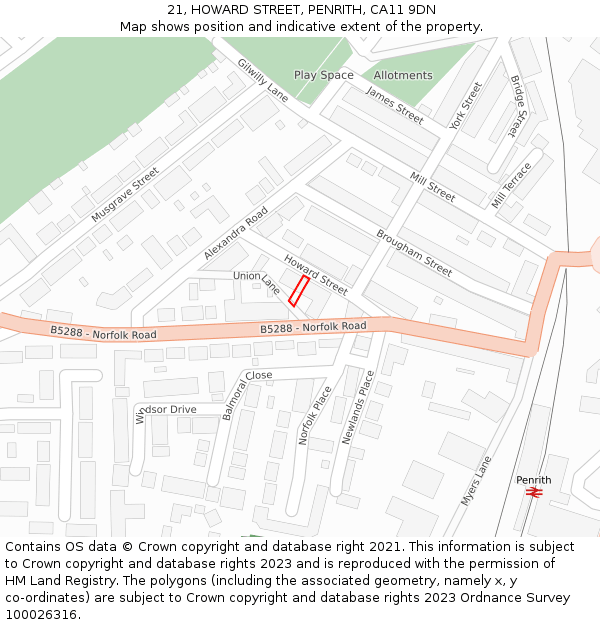 21, HOWARD STREET, PENRITH, CA11 9DN: Location map and indicative extent of plot