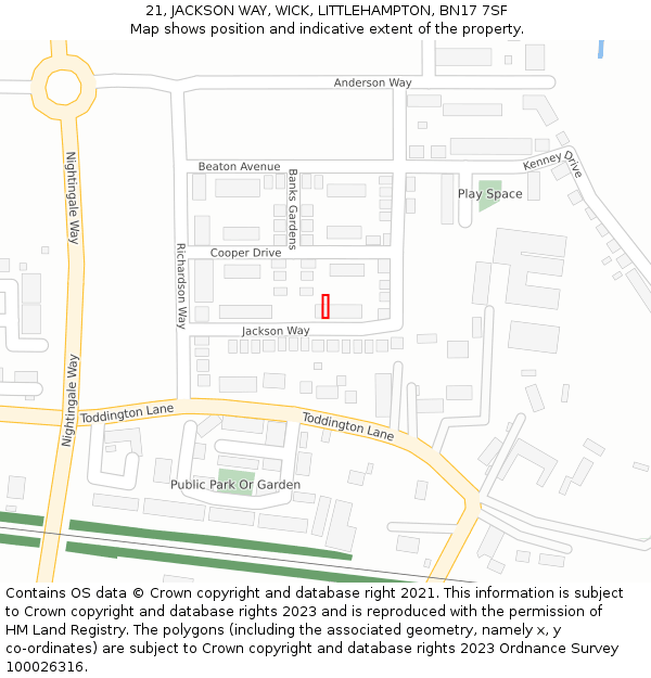 21, JACKSON WAY, WICK, LITTLEHAMPTON, BN17 7SF: Location map and indicative extent of plot