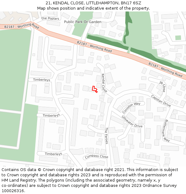 21, KENDAL CLOSE, LITTLEHAMPTON, BN17 6SZ: Location map and indicative extent of plot