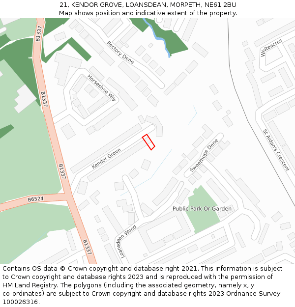 21, KENDOR GROVE, LOANSDEAN, MORPETH, NE61 2BU: Location map and indicative extent of plot