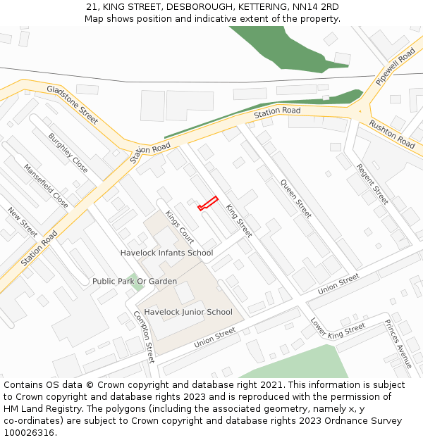 21, KING STREET, DESBOROUGH, KETTERING, NN14 2RD: Location map and indicative extent of plot