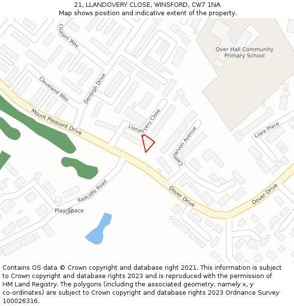 21, LLANDOVERY CLOSE, WINSFORD, CW7 1NA: Location map and indicative extent of plot