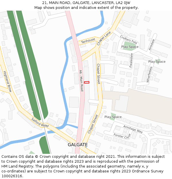 21, MAIN ROAD, GALGATE, LANCASTER, LA2 0JW: Location map and indicative extent of plot