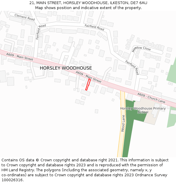 21, MAIN STREET, HORSLEY WOODHOUSE, ILKESTON, DE7 6AU: Location map and indicative extent of plot