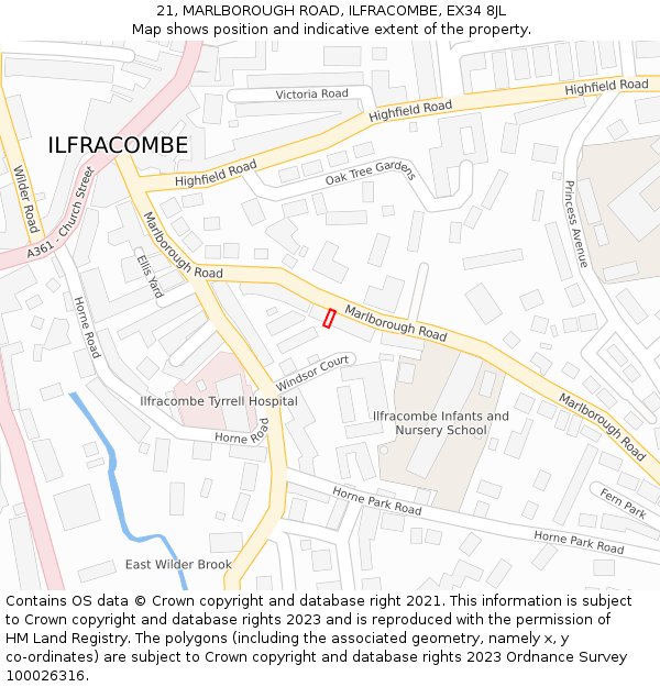 21, MARLBOROUGH ROAD, ILFRACOMBE, EX34 8JL: Location map and indicative extent of plot