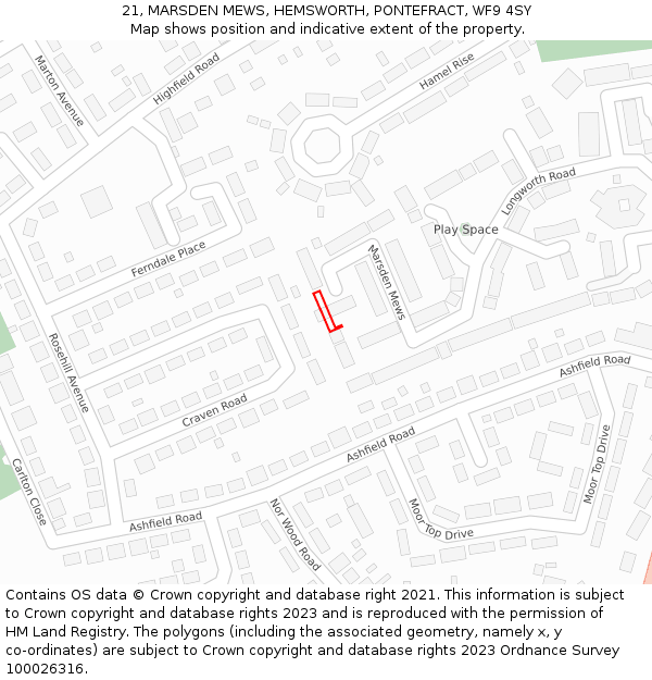 21, MARSDEN MEWS, HEMSWORTH, PONTEFRACT, WF9 4SY: Location map and indicative extent of plot