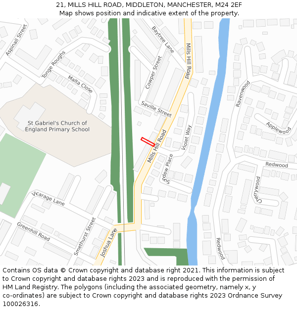 21, MILLS HILL ROAD, MIDDLETON, MANCHESTER, M24 2EF: Location map and indicative extent of plot