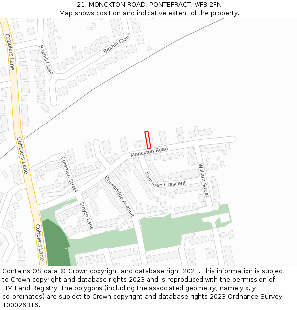 21, MONCKTON ROAD, PONTEFRACT, WF8 2FN: Location map and indicative extent of plot