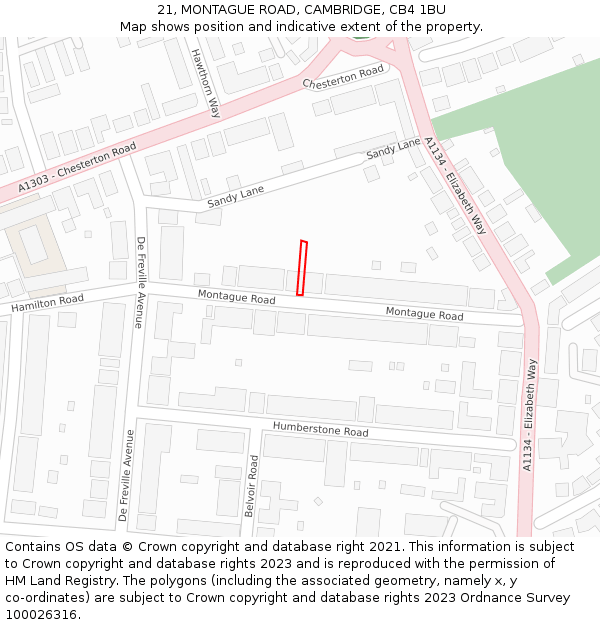 21, MONTAGUE ROAD, CAMBRIDGE, CB4 1BU: Location map and indicative extent of plot