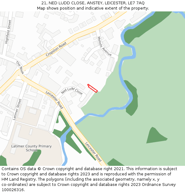21, NED LUDD CLOSE, ANSTEY, LEICESTER, LE7 7AQ: Location map and indicative extent of plot