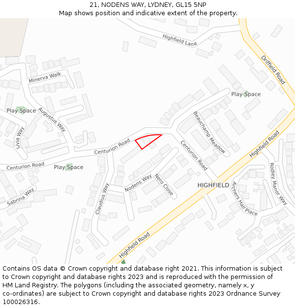 21, NODENS WAY, LYDNEY, GL15 5NP: Location map and indicative extent of plot