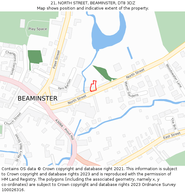 21, NORTH STREET, BEAMINSTER, DT8 3DZ: Location map and indicative extent of plot