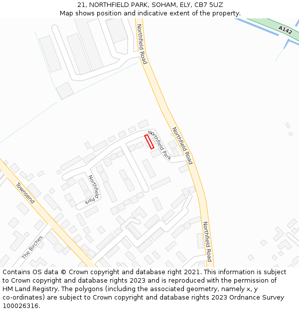 21, NORTHFIELD PARK, SOHAM, ELY, CB7 5UZ: Location map and indicative extent of plot