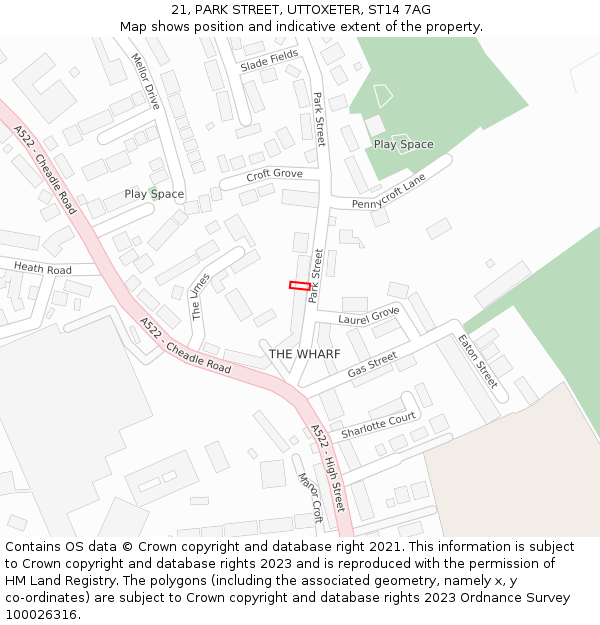 21, PARK STREET, UTTOXETER, ST14 7AG: Location map and indicative extent of plot