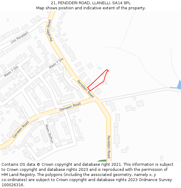 21, PENDDERI ROAD, LLANELLI, SA14 9PL: Location map and indicative extent of plot