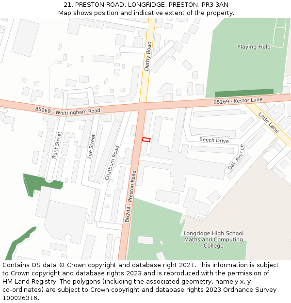 21, PRESTON ROAD, LONGRIDGE, PRESTON, PR3 3AN: Location map and indicative extent of plot