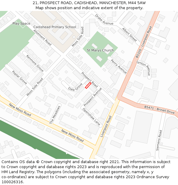 21, PROSPECT ROAD, CADISHEAD, MANCHESTER, M44 5AW: Location map and indicative extent of plot