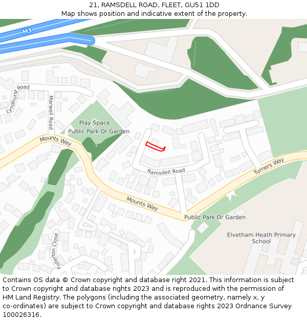 21, RAMSDELL ROAD, FLEET, GU51 1DD: Location map and indicative extent of plot