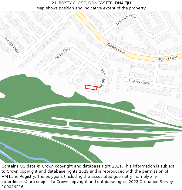 21, ROXBY CLOSE, DONCASTER, DN4 7JH: Location map and indicative extent of plot