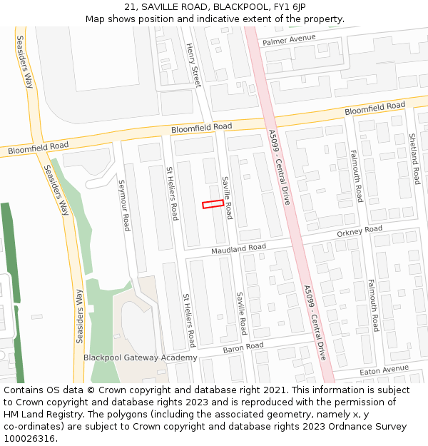 21, SAVILLE ROAD, BLACKPOOL, FY1 6JP: Location map and indicative extent of plot