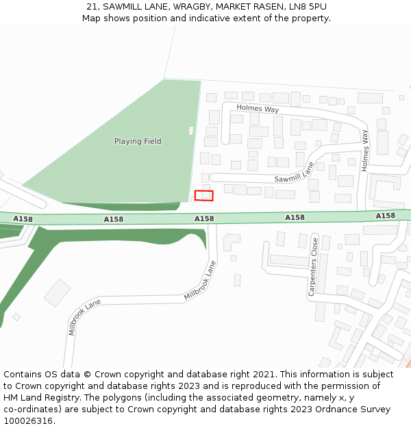 21, SAWMILL LANE, WRAGBY, MARKET RASEN, LN8 5PU: Location map and indicative extent of plot