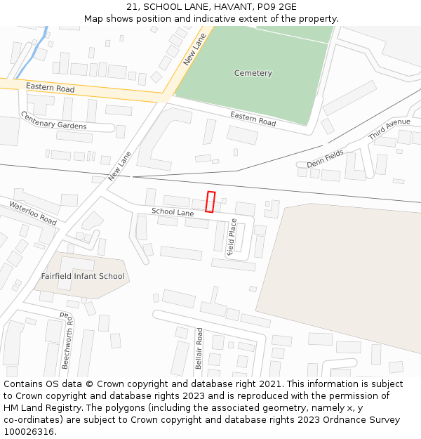 21, SCHOOL LANE, HAVANT, PO9 2GE: Location map and indicative extent of plot