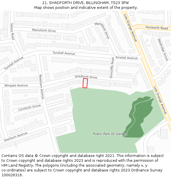 21, SHADFORTH DRIVE, BILLINGHAM, TS23 3PW: Location map and indicative extent of plot