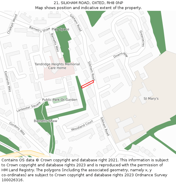 21, SILKHAM ROAD, OXTED, RH8 0NP: Location map and indicative extent of plot