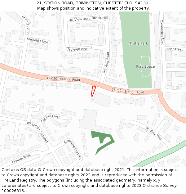 21, STATION ROAD, BRIMINGTON, CHESTERFIELD, S43 1JU: Location map and indicative extent of plot