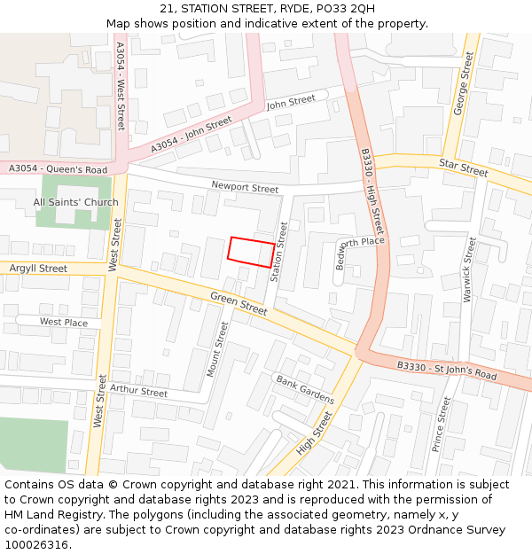 21, STATION STREET, RYDE, PO33 2QH: Location map and indicative extent of plot
