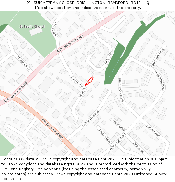 21, SUMMERBANK CLOSE, DRIGHLINGTON, BRADFORD, BD11 1LQ: Location map and indicative extent of plot