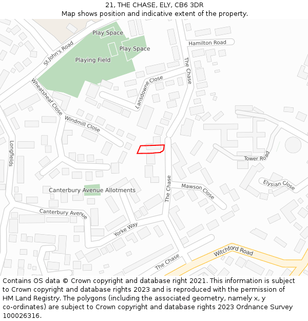 21, THE CHASE, ELY, CB6 3DR: Location map and indicative extent of plot
