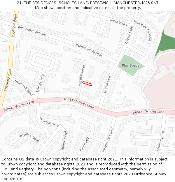 21, THE RESIDENCES, SCHOLES LANE, PRESTWICH, MANCHESTER, M25 0NT: Location map and indicative extent of plot