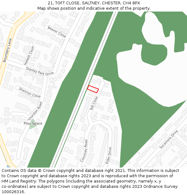 21, TOFT CLOSE, SALTNEY, CHESTER, CH4 8PX: Location map and indicative extent of plot