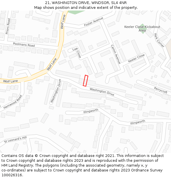 21, WASHINGTON DRIVE, WINDSOR, SL4 4NR: Location map and indicative extent of plot