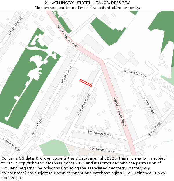 21, WELLINGTON STREET, HEANOR, DE75 7FW: Location map and indicative extent of plot