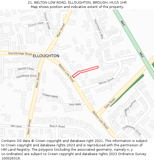 21, WELTON LOW ROAD, ELLOUGHTON, BROUGH, HU15 1HR: Location map and indicative extent of plot