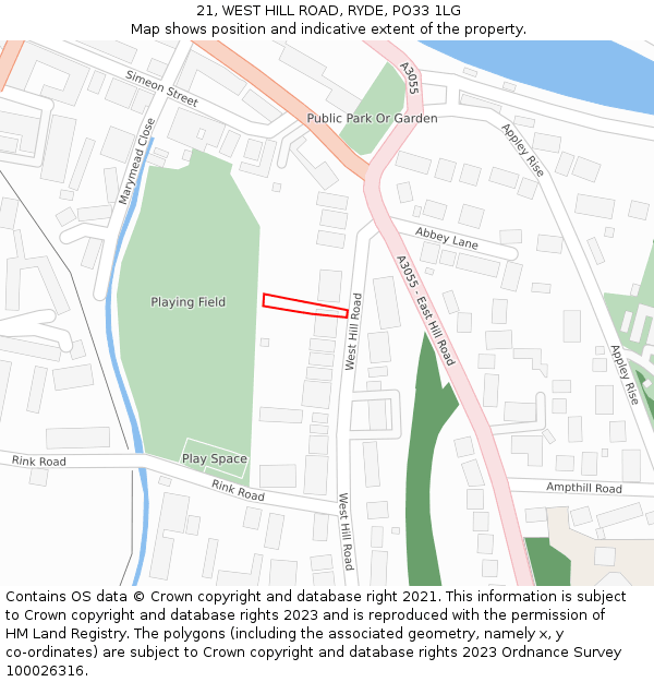21, WEST HILL ROAD, RYDE, PO33 1LG: Location map and indicative extent of plot