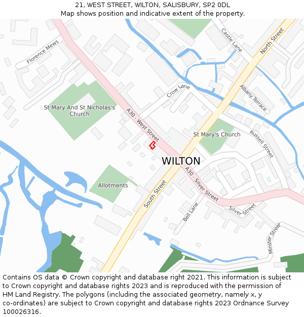 21, WEST STREET, WILTON, SALISBURY, SP2 0DL: Location map and indicative extent of plot