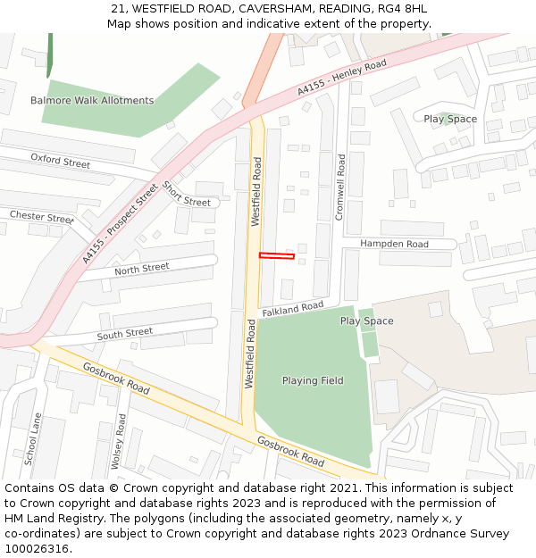 21, WESTFIELD ROAD, CAVERSHAM, READING, RG4 8HL: Location map and indicative extent of plot