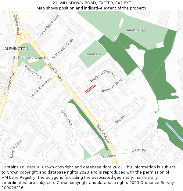 21, WILLSDOWN ROAD, EXETER, EX2 8XE: Location map and indicative extent of plot