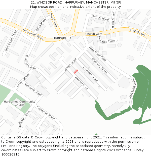 21, WINDSOR ROAD, HARPURHEY, MANCHESTER, M9 5PJ: Location map and indicative extent of plot