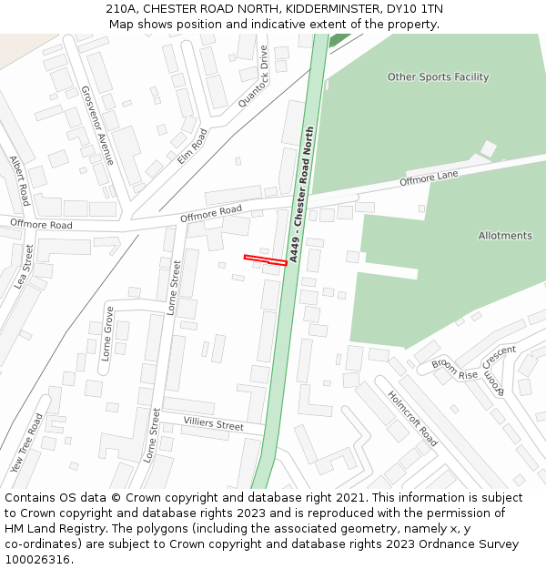 210A, CHESTER ROAD NORTH, KIDDERMINSTER, DY10 1TN: Location map and indicative extent of plot
