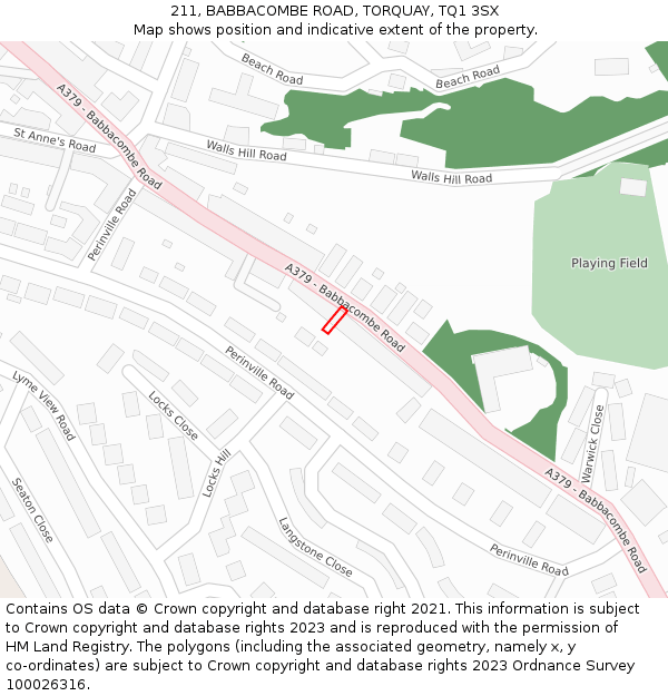 211, BABBACOMBE ROAD, TORQUAY, TQ1 3SX: Location map and indicative extent of plot