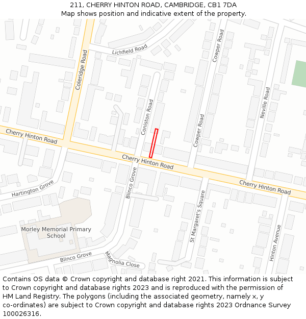 211, CHERRY HINTON ROAD, CAMBRIDGE, CB1 7DA: Location map and indicative extent of plot